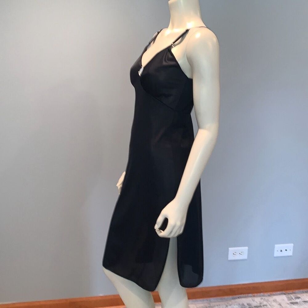 Vintage Black Nylon Slip Dress Size Medium - Picture 7 of 9